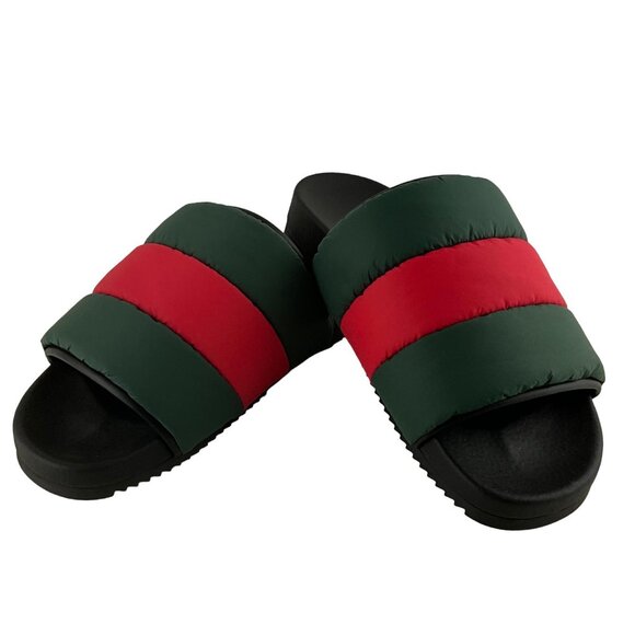 Gucci Women's Padded Web Slide Sandals Green & Red Nylon Sz 39 - Picture 4 of 10
